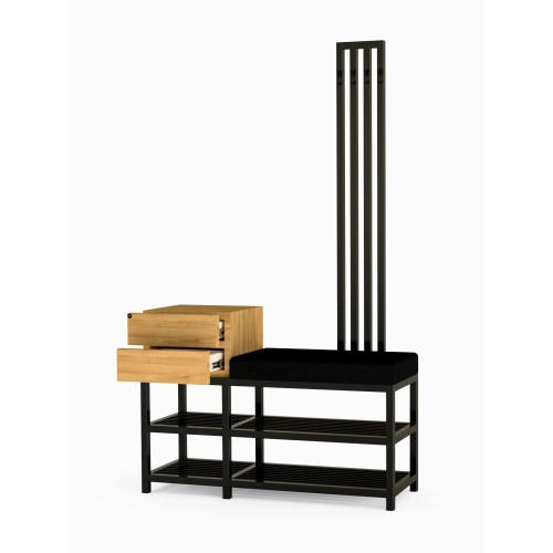 Ławka Do Przedpokoju Z Wieszakiem I Szufladą Metalowa Siedzisko Tapicerowane  Czarny Stal LMW-18