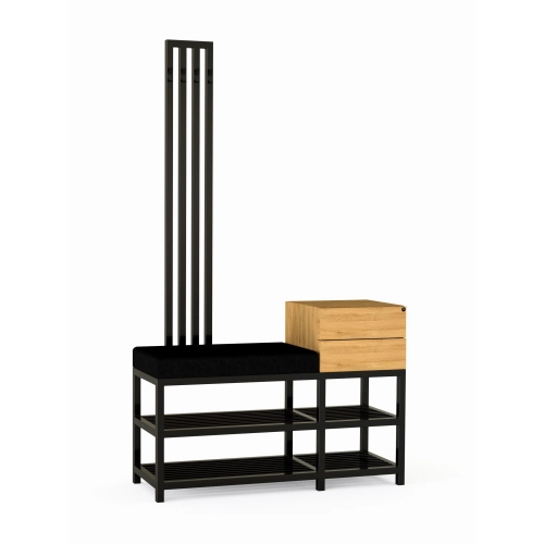 Ławka Do Przedpokoju Z Wieszakiem I Szufladą Metalowa Siedzisko Tapicerowane  Czarny Stal LMW-18