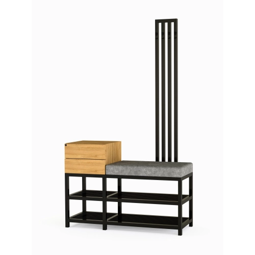 Ławka Do Przedpokoju Z Wieszakiem I Szufladą Metalowa Siedzisko Tapicerowane Szary Stal LMW-18