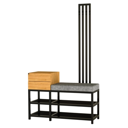 Ławka Do Przedpokoju Z Wieszakiem I Szufladą Metalowa Siedzisko Tapicerowane Szary Stal LMW-18