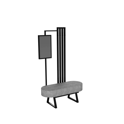 Ławka Do Przedpokoju Z Wieszakiem I Lustrem Metalowa Siedzisko Tapicerowane Stal LMW-7