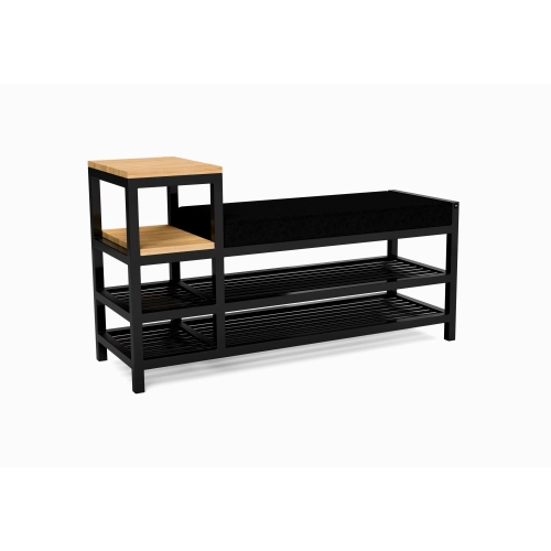 Ławka Pufa Tapicerowana Siedzisko Gładkie Czarny LGM-103