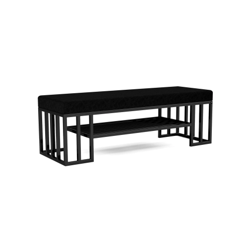 Ławka Pufa Tapicerowana Siedzisko Gładkie Czarny LGM-105