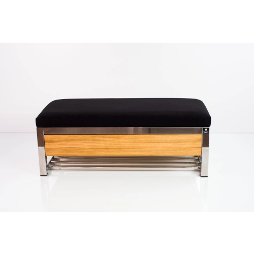 Ławka Pufa Tapicerowana Siedzisko Gładkie Czarny Stal Nierdzewna Szczotkowana / Polerowana LGMS-10 Rozmiary od 50 cm do 200 cm