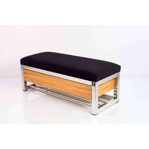 Ławka Pufa Tapicerowana Siedzisko Gładkie Czarny Stal Nierdzewna Szczotkowana / Polerowana LGMS-10 Rozmiary od 50 cm do 200 cm