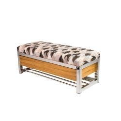 Ławka Pufa Tapicerowana Siedzisko Gładkie Ażurowe Liście Stal Nierdzewna Szczotkowana / Polerowana LGMS-10 Rozmiary od 50 cm do 200 cm