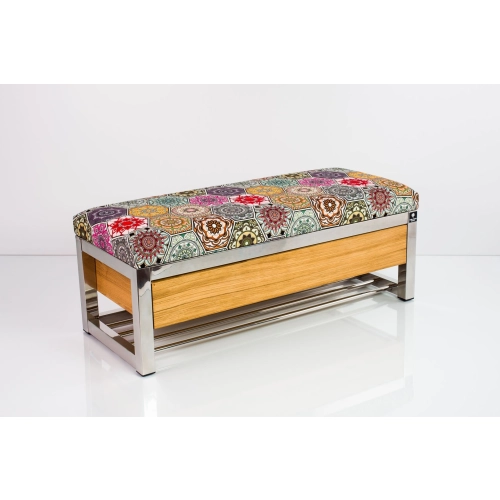 Ławka Pufa Tapicerowana Siedzisko Gładkie Hexagony Mandala Stal Nierdzewna Szczotkowana / Polerowana LGMS-10 Rozmiary od 50 cm do 200 cm