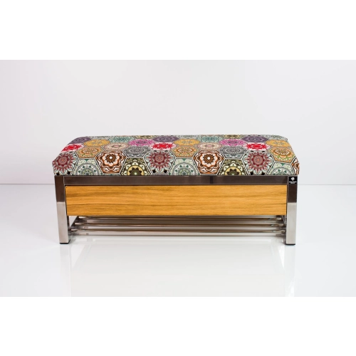 Ławka Pufa Tapicerowana Siedzisko Gładkie Hexagony Mandala Stal Nierdzewna Szczotkowana / Polerowana LGMS-10 Rozmiary od 50 cm do 200 cm