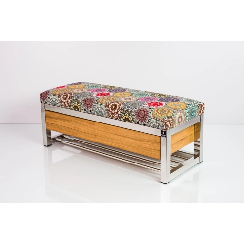 Ławka Pufa Tapicerowana Siedzisko Gładkie Hexagony Mandala Stal Nierdzewna Szczotkowana / Polerowana LGMS-10 Rozmiary od 50 cm do 200 cm