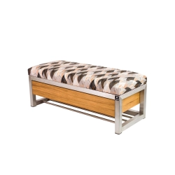 Ławka Pufa Tapicerowana Siedzisko Gładkie Ażurowe Liście Stal Nierdzewna Szczotkowana / Polerowana LGMS-11 Rozmiary od 50 cm do 200 cm