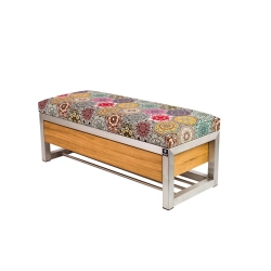 Ławka Pufa Tapicerowana Siedzisko Gładkie Hexagony Mandala Stal Nierdzewna Szczotkowana / Polerowana LGMS-11 Rozmiary od 50 cm do 200 cm