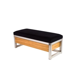 Ławka Pufa Tapicerowana Siedzisko Gładkie Czarny Stal Nierdzewna Szczotkowana / Polerowana LGMS-13 Rozmiary od 50 cm do 200 cm