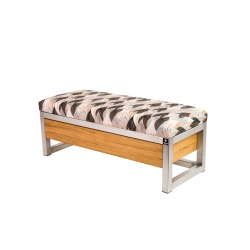 Ławka Pufa Tapicerowana Siedzisko Gładkie Ażurowe Liście Stal Nierdzewna Szczotkowana / Polerowana LGMS-13 Rozmiary od 50 cm do 200 cm