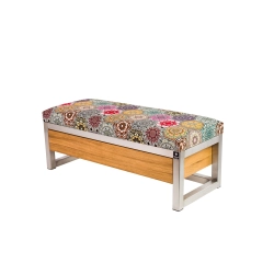 Ławka Pufa Tapicerowana Siedzisko Gładkie Hexagony Mandala Stal Nierdzewna Szczotkowana / Polerowana LGMS-13 Rozmiary od 50 cm do 200 cm