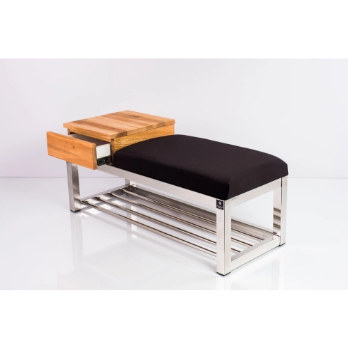 Ławka Pufa Tapicerowana Siedzisko Gładkie Czarny Stal Polerowana LGMS-17 Rozmiary od 50 cm do 200 cm