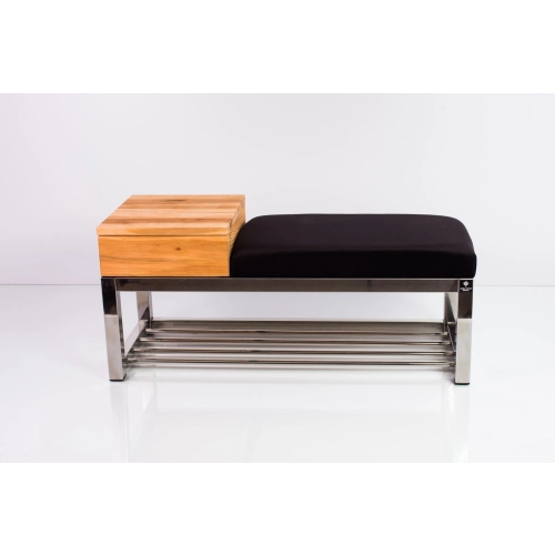 Ławka Pufa Tapicerowana Siedzisko Gładkie Czarny Stal Polerowana LGMS-17 Rozmiary od 50 cm do 200 cm