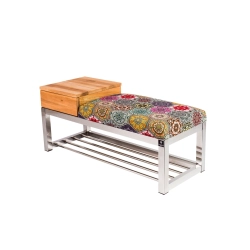 Ławka Pufa Tapicerowana Siedzisko Gładkie Hexagony Mandala Stal Polerowana LGMS-17 Rozmiary od 50 cm do 200 cm