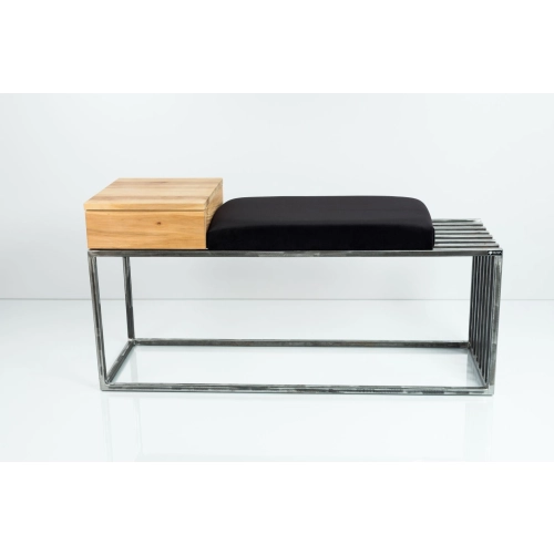 Ławka Pufa Tapicerowana Siedzisko Gładkie Czarny Stal Nierdzewna Szczotkowana / Polerowana Siedzisko LGMS-20 Rozmiary od 50 cm do 200 cm