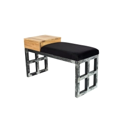 Ławka Pufa Tapicerowana Siedzisko Gładkie Czarny Stal LGMS-21 Rozmiary od 50 cm do 200 cm