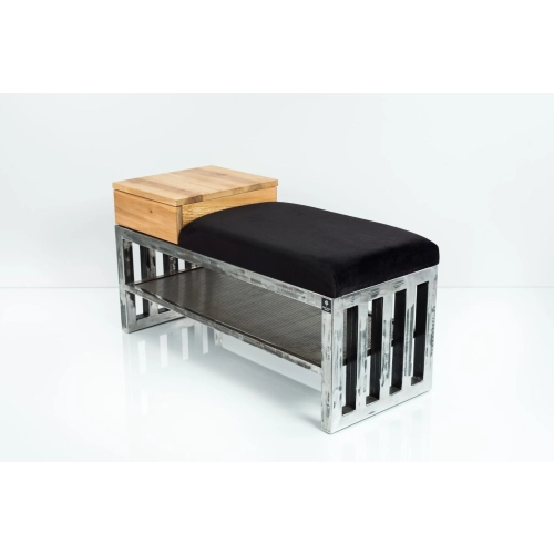 Ławka Pufa Tapicerowana Siedzisko Gładkie Czarny Stal LGMS-24 Rozmiary od 50 cm do 200 cm