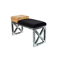 Ławka Pufa Tapicerowana Siedzisko Gładkie Czarny Stal LGMS-25 Rozmiary od 50 cm do 200 cm