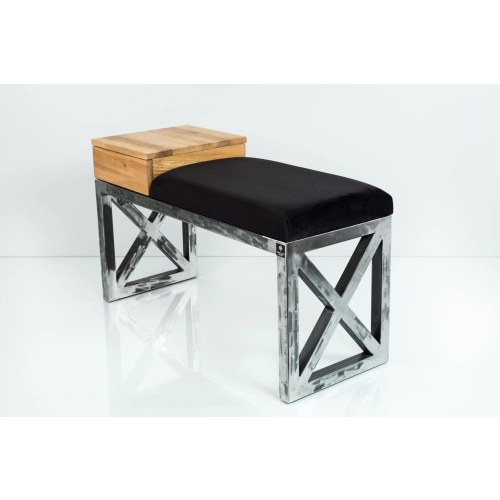 Ławka Pufa Tapicerowana Siedzisko Gładkie Czarny Stal LGMS-25 Rozmiary od 50 cm do 200 cm