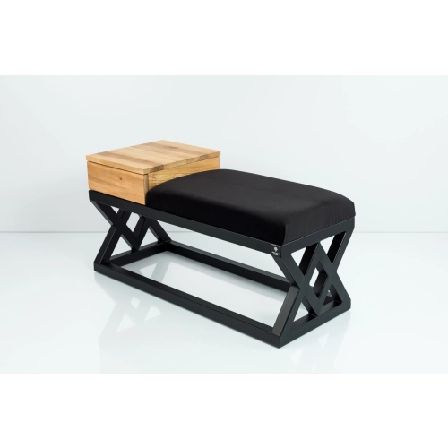 Ławka Pufa Tapicerowana Siedzisko Gładkie Czarny Stal LGMS-26 Rozmiary od 50 cm do 200 cm