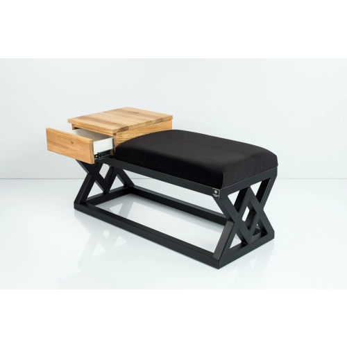 Ławka Pufa Tapicerowana Siedzisko Gładkie Czarny Stal LGMS-26 Rozmiary od 50 cm do 200 cm