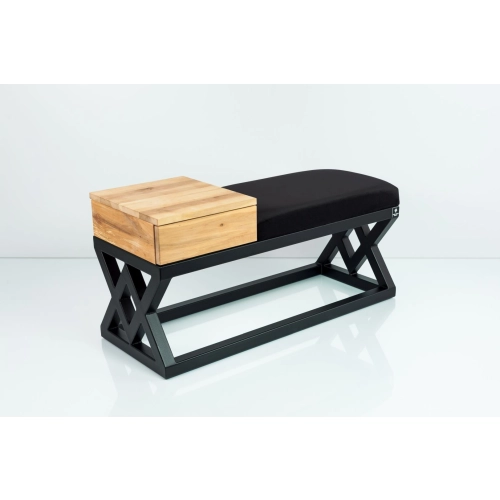 Ławka Pufa Tapicerowana Siedzisko Gładkie Czarny Stal LGMS-26 Rozmiary od 50 cm do 200 cm