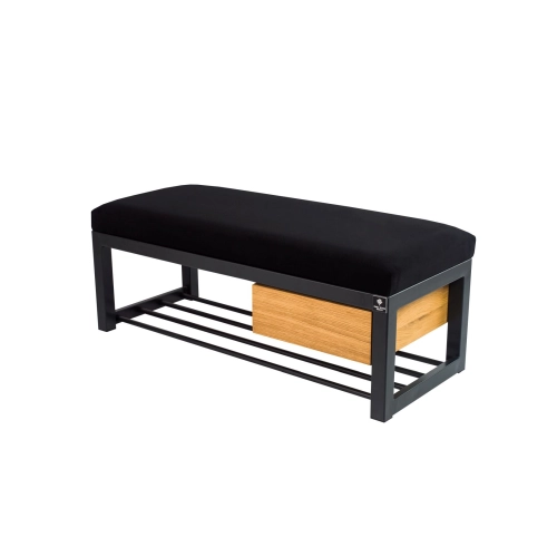 Ławka Pufa Tapicerowana Siedzisko Gładkie Czarny Stal LGMS-3 Rozmiary od 50 cm do 200 cm
