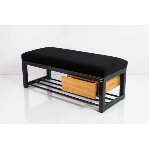 Ławka Pufa Tapicerowana Siedzisko Gładkie Czarny Stal LGMS-3 Rozmiary od 50 cm do 200 cm