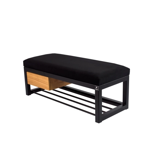 Ławka Pufa Tapicerowana Siedzisko Gładkie Czarny Stal LGMS-4 Rozmiary od 50 cm do 200 cm
