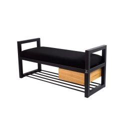 Ławka Pufa Tapicerowana Siedzisko Gładkie Czarny Stal LGMS-5 Rozmiary od 50 cm do 200 cm