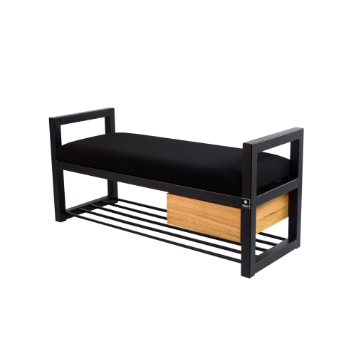 Ławka Pufa Tapicerowana Siedzisko Gładkie Czarny Stal LGMS-5 Rozmiary od 50 cm do 200 cm