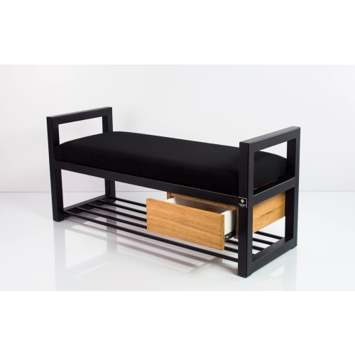 Ławka Pufa Tapicerowana Siedzisko Gładkie Czarny Stal LGMS-5 Rozmiary od 50 cm do 200 cm