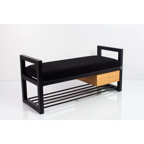 Ławka Pufa Tapicerowana Siedzisko Gładkie Czarny Stal LGMS-5 Rozmiary od 50 cm do 200 cm