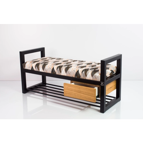 Ławka Pufa Tapicerowana Siedzisko Gładkie Ażurowe Liście Stal LGMS-5 Rozmiary od 50 cm do 200 cm