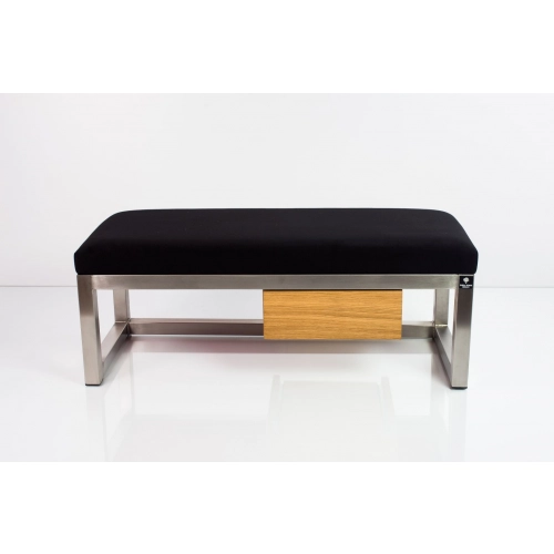 Ławka Pufa Tapicerowana Siedzisko Gładkie Czarny Stal Nierdzewna Szczotkowana / Polerowana LGMS-7 Rozmiary od 50 cm do 200 cm