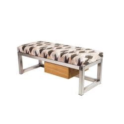 Ławka Pufa Tapicerowana Siedzisko Gładkie Ażurowe Liście Stal Nierdzewna Szczotkowana / Polerowana LGMS-7 Rozmiary od 50 cm do 200 cm