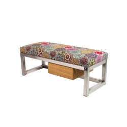 Ławka Pufa Tapicerowana Siedzisko Gładkie Hexagony Mandala Stal Nierdzewna Szczotkowana / Polerowana LGMS-7 Rozmiary od 50 cm do 200 cm