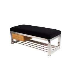 Ławka Pufa Tapicerowana Siedzisko Gładkie Czarny Stal Nierdzewna Szczotkowana / Polerowana LGMS-8 Rozmiary od 50 cm do 200 cm