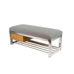 Ławka Pufa Tapicerowana Siedzisko Gładkie Pepitka Stal Nierdzewna Szczotkowana / Polerowana LGMS-8 Rozmiary od 50 cm do 200 cm
