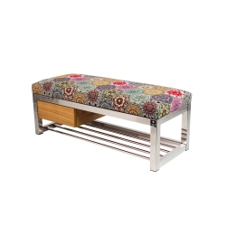 Ławka Pufa Tapicerowana Siedzisko Gładkie Hexagony Mandala Stal Nierdzewna Szczotkowana / Polerowana LGMS-8 Rozmiary od 50 cm do 200 cm