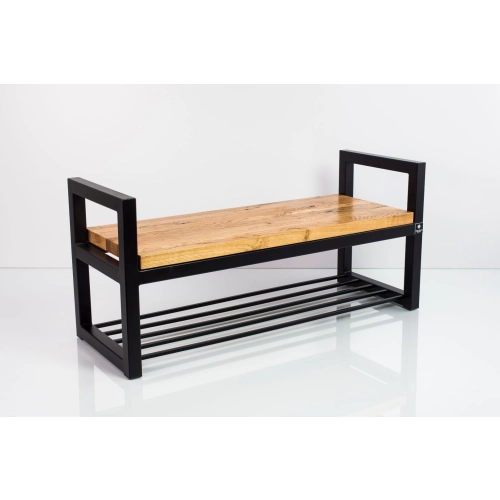 Ławka Metalowa Loft Siedzisko Drewno Lite Dąb LM-10 Rozmiary od 50 cm do 200 cm