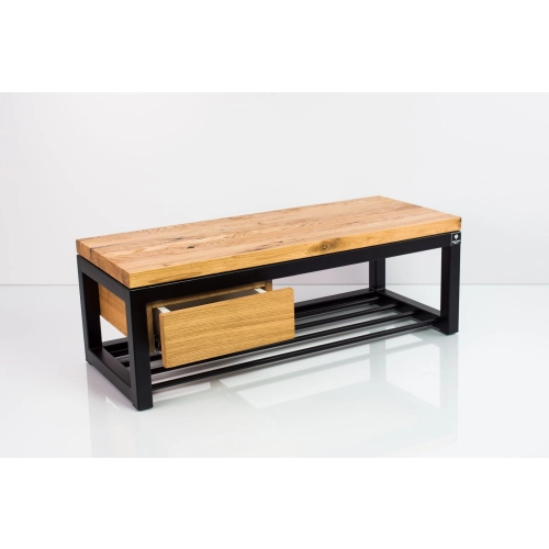 Ławka Metalowa Loft Siedzisko Drewno Lite Dąb LM-12 Rozmiary od 50 cm do 200 cm