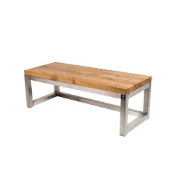 Ławka Stal Nierdzewna Szczotkowana / Polerowana Siedzisko Drewno Lite Dąb LM-13 Rozmiary od 50 cm do 200 cm