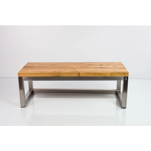 Ławka Stal Nierdzewna Szczotkowana / Polerowana Siedzisko Drewno Lite Dąb LM-13 Rozmiary od 50 cm do 200 cm