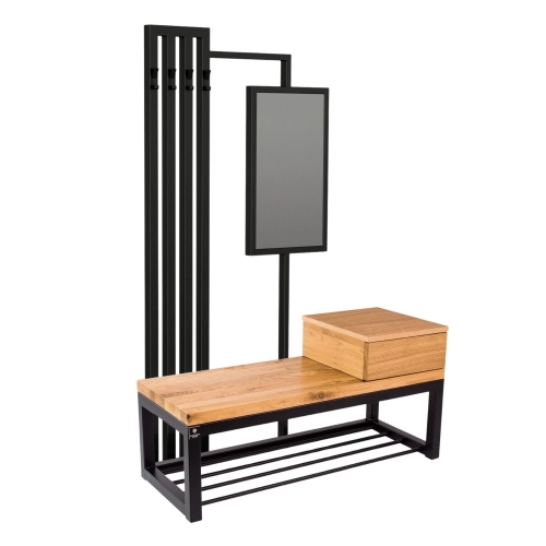 Ławka Industrialna z wieszakiem lustrem i szufladką