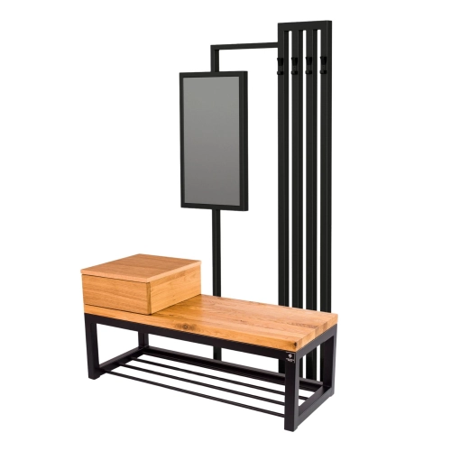 Ławka Industrialna z wieszakiem lustrem i szufladką