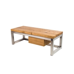 Ławka Stal Nierdzewna Szczotkowana / Polerowana Siedzisko Drewno Lite Dąb LM-14 Rozmiary od 50 cm do 200 cm